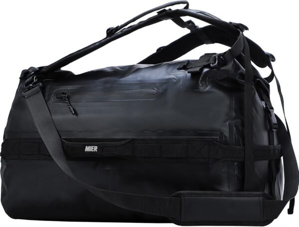 Waterproof Travel Duffle Bag 60L, Rolltop Dry Bag Backpack, Black | Waterproof main compartment, rolltop closure, carries dry gear for kayaking, boating, fishing and beach trips