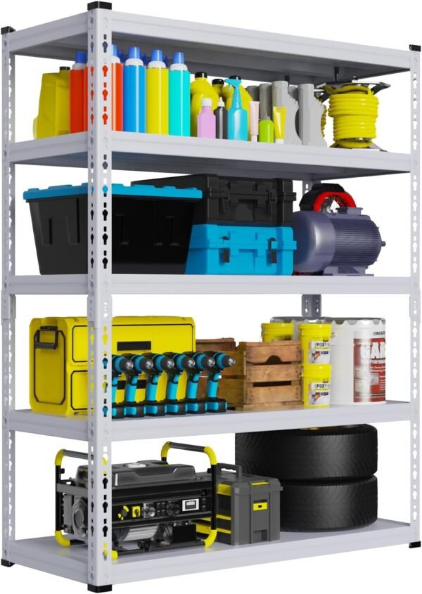 5 Tier Metal Shelving Garage Shelving 1M*1.8M White Garage Storage Shelves Unit for Warehouse Rack Kitchen Garage Storage Rack Warehouse Storage Miscellaneous Shelf