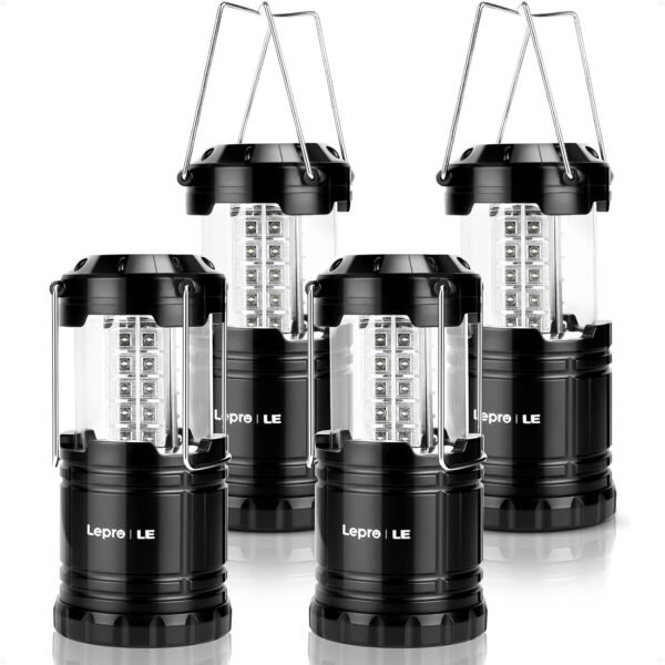 Camping Lights, Collapsible Camping Lantern Battery Powered, Portable Camping Light for Tents, AA Battery Operated, Battery Lanterns for Power Cuts, Emergency Lighting, Fishing, Pack of 4