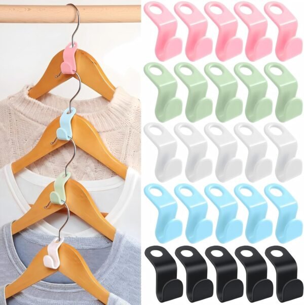 Hanger Connector Hooks, Space Saving Hangers for Closet Organizers, Storage Hangers Hooks, Cascading Hanger Hooks, Hanger Clips Plastic Hangers for Home, College Dorm, Wardrobe (100 PCS Multicolor)