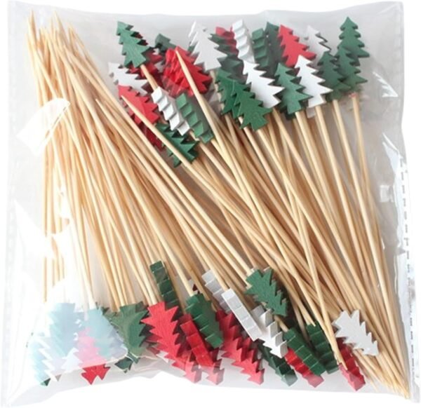 100 Pcs Christmas Tree Cocktail Picks Bamboo Fruit Sticks Cute Party Toothpicks Holiday Skewers for Sandwich Dessert Appetizer