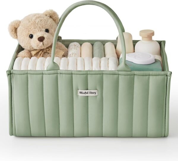 Diary Baby Nappy Caddy Organiser, Stylish Baby Diaper Caddy Storage Basket for Newborn Essentials and Diaper Station, Sage Green
