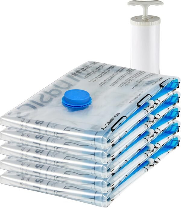 Reusable Vacuum Compression Storage Bags with Free Hand Pump - Large, 5-Pack - Best for Travel Packing