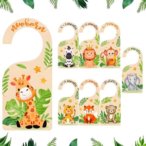 8Pcs Wooden Double-Sided Baby Closet Dividers with Animal Patterns | Cute Double-Sided Wardrobe Divider for Baby Clothes Sorting & Cute Nursery Décor - Organize with Style