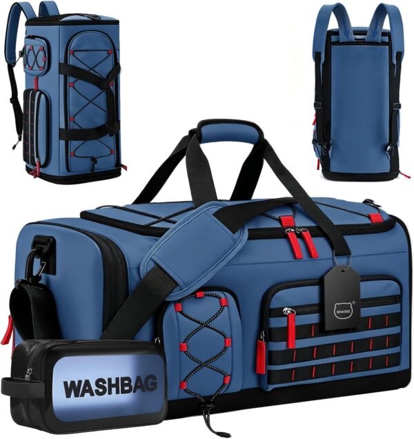 Gym Bag, Sports Duffel Bag, Travel Duffel Bags with Shoe Compartment | Travel Duffel With Waterproof Wet/Dry Pocket, Overnight Bag for Men and Women, Perfect for Holidays, Camping, Gym, Blue