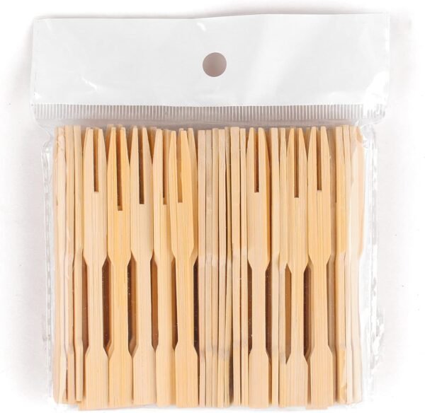 Cocktail Forks, Pack of 100, Two-Pronged Fruit Forks, Disposable Cutlery Wooden Forks, Fruit Skewers, Wooden Appetizer Picks, Cocktail Fork, Finger Food Skewers
