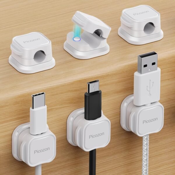 6 Pack Magnetic Cable Clip Organizer Cord Holder, Adhesive Cable Management, Wire Phone USB Charger Cable Holder, Keeper Organizer for Office Home Desktop Table - White