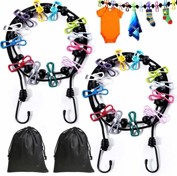 2 Pack Portable Travel Clothesline, Retractable Adjustable Clothesline with 12 Clothespins, Camping Outdoor RV Accessories for Hotel, Apartment, Indoor, Outdoor