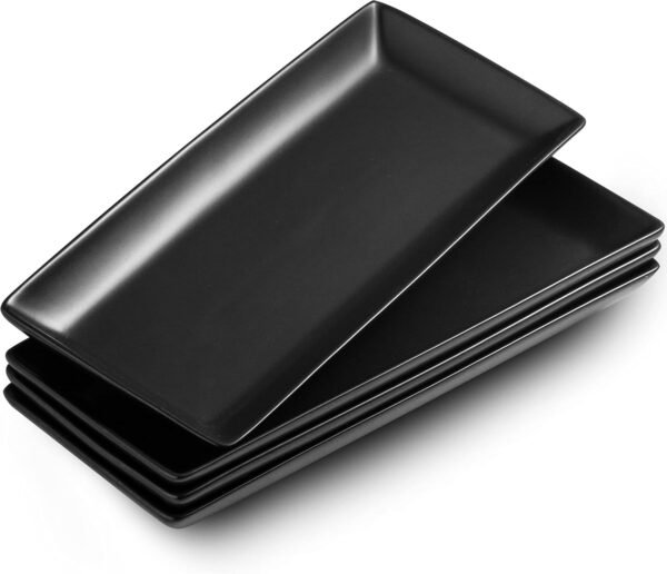 Porcelain Serving Platter Rectangular Plate/Tray for Party, 14-Inch Large White Microwave and Dishwasher Safe Set of 4 (14" Black Platter Set of 4)