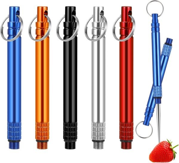 5 Pcs Metal Fruit Pick Portable Reusable Fruit Pick Stainless Steel Titanium Fruit Pick with Protective Holder Pocket Fruit Pick for Outdoor Picnic Camping Traveling, 5 Colors