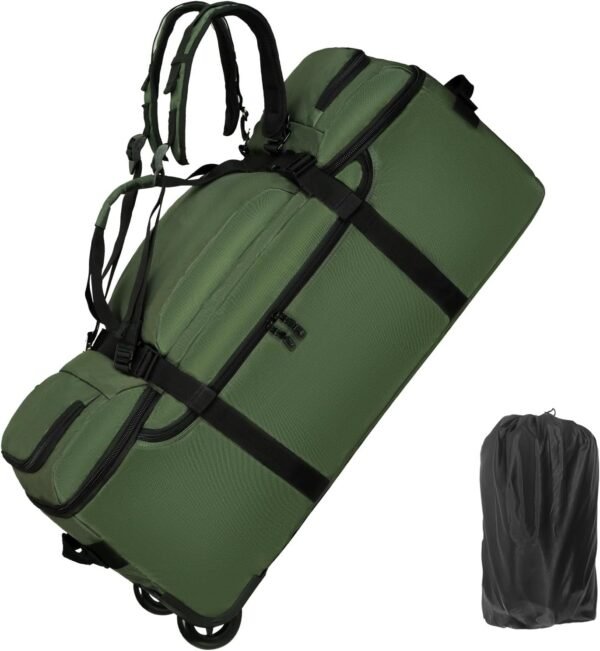 Rolling Duffle Bag with Wheels, 90L 32-inch Large Foldable Travel Duffel Bags Durable Tear-Resistant Heavy-Duty Luggage Bag (Green)