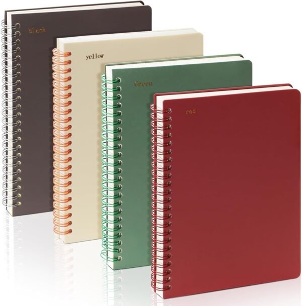 4 Pack A5 Spiral Notebook, 4 Colors Notepad with 80 Sheets/160 Pages, Hardcover Spiral Journal and Notebook, Cute College Ruled Journals for Studying, Note Taking Journals, Office School Supplies