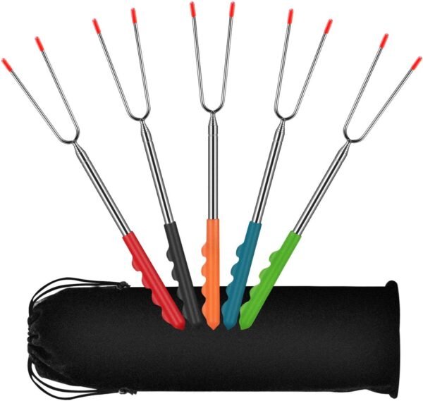 Forks, Telescoping Marshmallow Roasting Sticks 12in-45in, BBQ Smores Skewers, Campfire Roasting Sticks & Hot Dog Forks for Camping,Garden Party, (5 PCS)