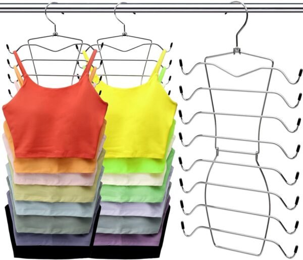 2 Pack Closet-Organizers-and-Storage,8 Tier Tank-Top-Hangers-Space-Saving,Closet-Organizer,Non-Slip Hanging Sport Bras Holder,Dorm-Room-Essentials-for-College-Students-Girls Camisoles Swimsuits Dress