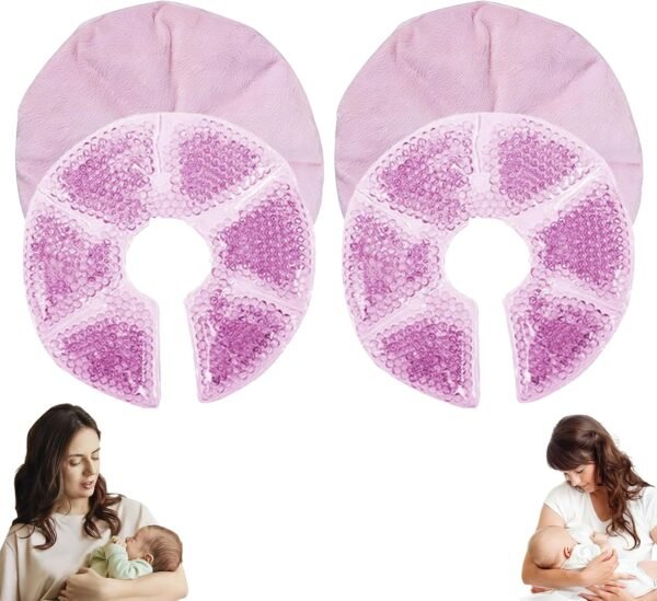 2-Pack Reusable Breast Ice Pack and Gel Pads for Hot Cold Therapy - Soothing Pain Relief for Breastfeeding, Post-Surgery Recovery, Mastitis, Engorgement - Microwavable and Freezable with Velvet Cover