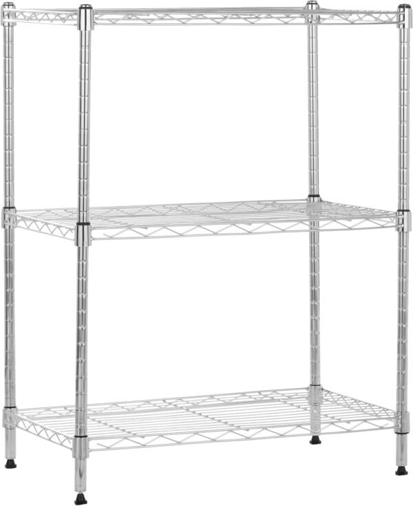 3-Shelf Adjustable, Heavy Duty Storage Shelving Unit (113 kilograms loading capacity per shelf), Steel Organizer Wire Rack, Chrome (59L x 34W x 76H) cm
