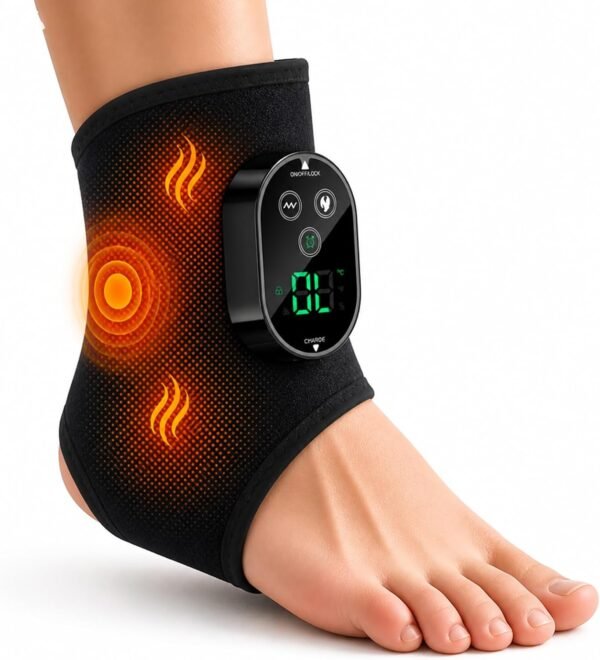 Ankle Massager with Vibration, Cordless Ankle Brace Wrap for Daily Comfort and Post-Activity Support, 3-Level Heat & Massage Intensity, Portable Ankle Care Device for Recovery, Fits Left or Right