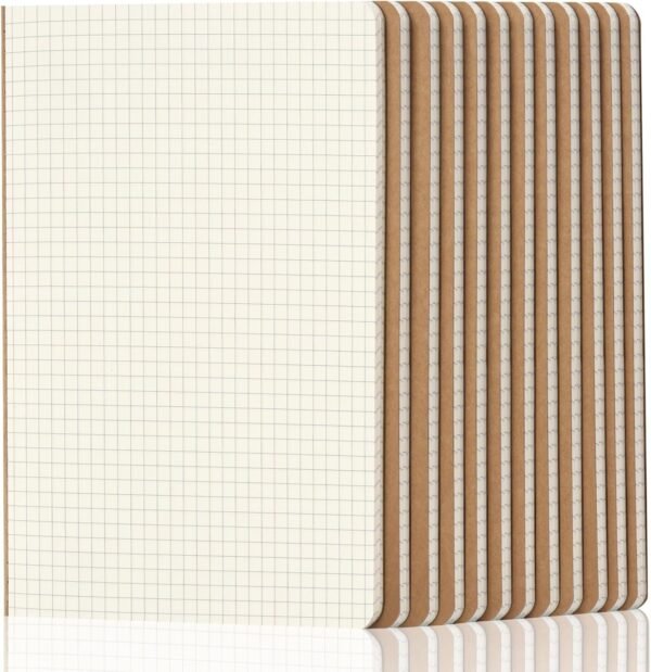 12 Pack A5 Kraft Notebook, Grid Notebooks Bulk, 60 Pages/30 Sheets | Grid Pages for Work, Travel, School