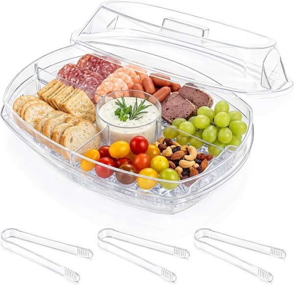 Ice Serving Tray with Lid for Party Food, Serving Platter Dish for Appetizers, Fruits, Vegetables, Salads, Picnic, Snack
