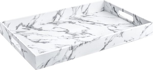 Home Redefined 18”x12” White Marble Faux Leather Decorative Serving Tray with Handles