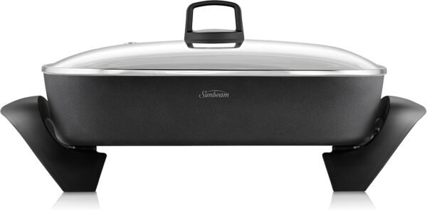 DiamondForce Banquet Electric Frying Pan | Durable Non-Stick Frypan | Tilt & Baste Lever | L 38cm x W 29cm | Deep Pan | Easy Wipe Clean-Up | Black