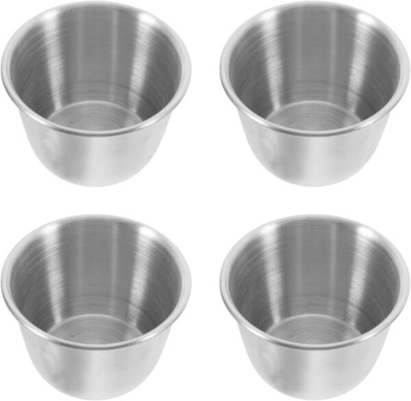 Sauce Cups Set Sturdy Kitchen Supplies 4 Pcs Stainless Steel round Shape Wear-resistant and Rust-proof Metal Seasoning Containers for Home and Restaurant Use