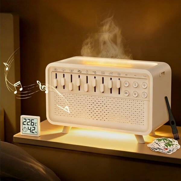 150ml Essential Oil Diffuser 5 in 1 Ultrasonic Aromatherapy Humidifier White Noise Diffuser 8 Natural Sounds with Night Light Bluetooth Speaker Powered by USB & Auto Shut-Off for Sleep Yoga Work