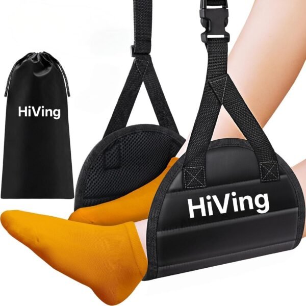 New Airplane Foot Rest,Portable Travel Footrest Flight Carry-On FootRest Adjustable Height Foot Rest Travel Accessories Footrests Hammock,Black
