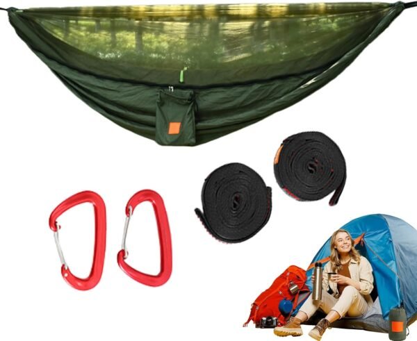 Hammock Outdoor Portable Hammock with Fly Net | Quick-Setup Relaxation Equipment with Fly Protection for Beach, Backyard, Backpacking, Hiking