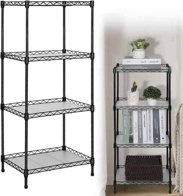 4-Tier Storage Shelving Unit, Adjustable Garage Storage Shelves | Heavy Duty Kitchen Storage Rack Wire Shelf Unit(107x55x30cm)