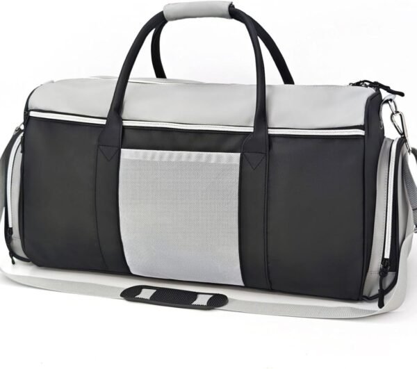 Men Travel Luggage Duffel Bag Gym Bag Weekender Bag Travel Duffel with Shoe Storage and Organized Compartments in Oxford Cloth Suitable for Exercise, Grey, Grey Leather Film, L