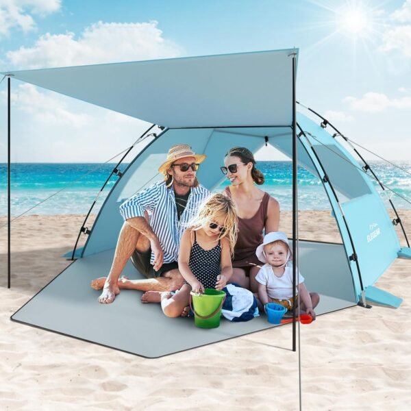 Beach Tent for 4-5 Person with Extra Large Canopy, Portable Sun Shelter Tent with UPF 50+ UV Protection, Beach Shade with Expandable Porch, Easy Setup Sun Tent for Beach, Camping, Fishing