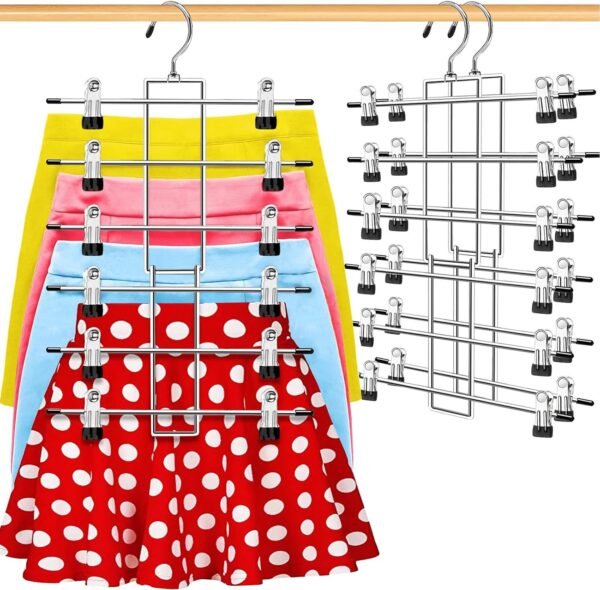 2 Pack Pants-Hangers-Space-Saving with Clips,6 Tier Closet-Organizer-Pants-Hangers Closet-Organizer-Storage Jeans Skirts Hangers,Dorm Room Essentials for College Students Girls Boys