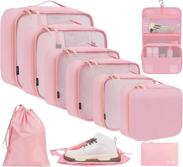 10 Set Packing Cubes Various Sizes Packing Organizer for Travel Accessories Luggage Carry On Suitcase, Pink