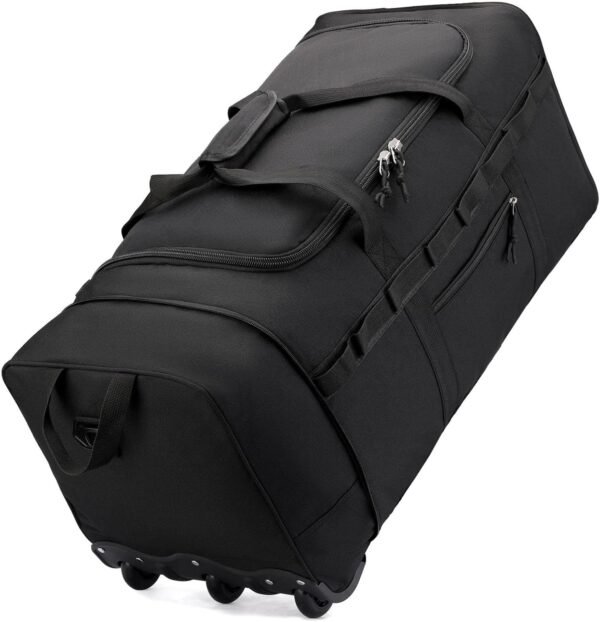 Rolling Duffle Bag with Wheels, Large Foldable Wheeled Travel Duffle Bag for Men Women, Waterproof Travel Luggage Bag Carry on Duffel Bag for Travel Gym Camping Moving Weekend, Black