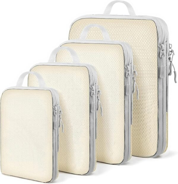 4 pcs Compression Packing Cubes for Travel,Lumobrilla Packing Cubes for Suitcases Travel Organisers for Carry On Luggage,Waterproof Cubes,Expandable Storage for Women/Men,Beige