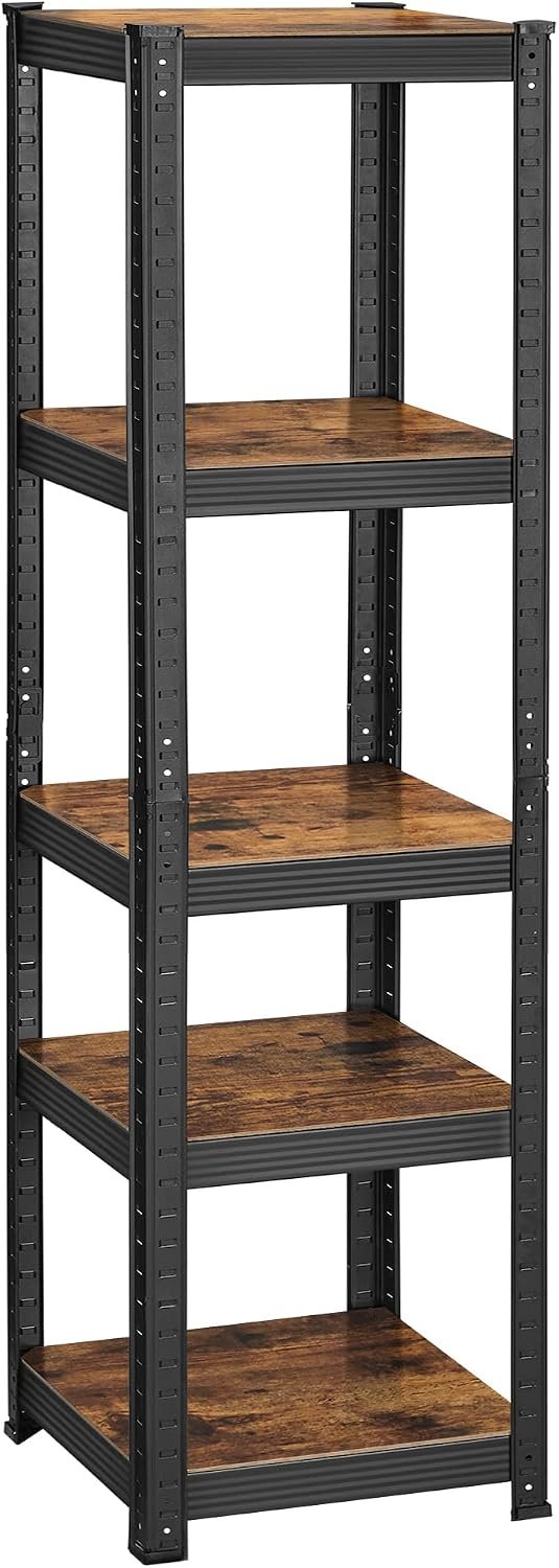 5-Tier Shelving Unit, Heavy Duty 400 kg Capacity, 37 x 37 x 150 cm | Steel and MDF Storage Rack, Adjustable Shelves, for Kitchen, Rustic Brown and Black, COZORY Collection GLR037B01