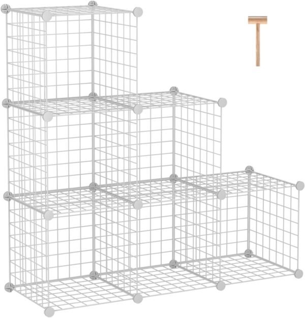 Wire Cube Storage, 6-Cube Storage Shelves Closet Organizer, White | Metal Stackable Storage Bins, Modular Bookcase, DIY Closet Cabinet Ideal for Living Room Bedroom, Home, Office