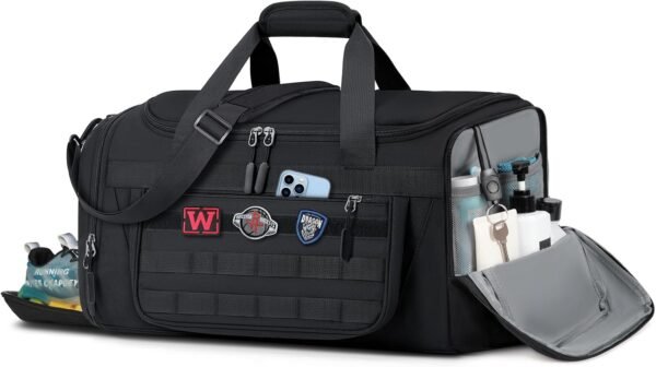 Gym Bag 40L/55L Large Travel Duffle Bags for Men with Shoe Compartment & Wet Pocket Women Weekender Overnight Bag with DIY Strap Carry On Duffle for Gym Sports Waterproof Toiletry Bag, Black