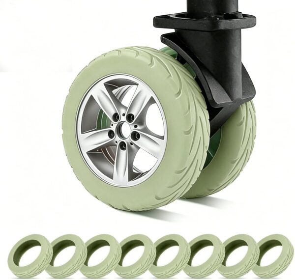 Wheel Protectors, 8 Pcs Silicone Covers for 2-2.4 Inch Spinner Wheels - Wear-Resistant & Anti-Noise Travel Accessories to Shield Suitcase Wheels, Durable Protective Covers (Green)