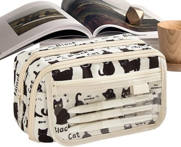 Pencil Case for Girls 9 Compartments Big Cat Stationery Zipper Box | Pen Pouch for Marker Storage, School Supplies, Office, Home, Kids, Girls, Adults, Students