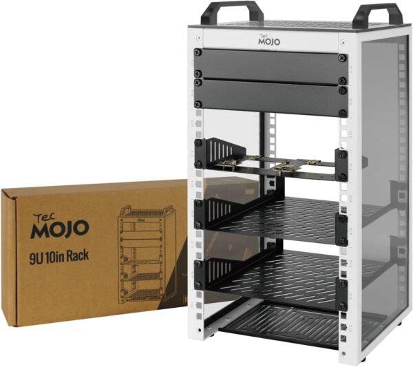 9U Server Rack, 10 inch Wide 200mm Deep Desktop Rack with Shelf, Micro HDMl to HDMI Adapter Board, Blank Panel for 10 inch Servers, Network, Audio, and Video Equipment