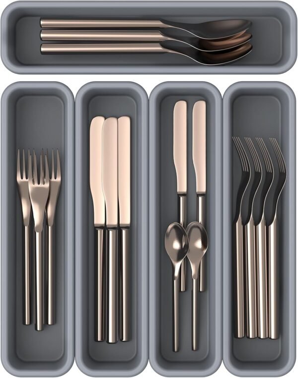 5 Pack Silicone Cutlery Drawer Organiser, Kitchen Utensil Drawer Organiser, DIY Free Combination Silverware Organizer, Moisture-proof and Heat-resistant up to 200°C, Anti-slip and Environmentally