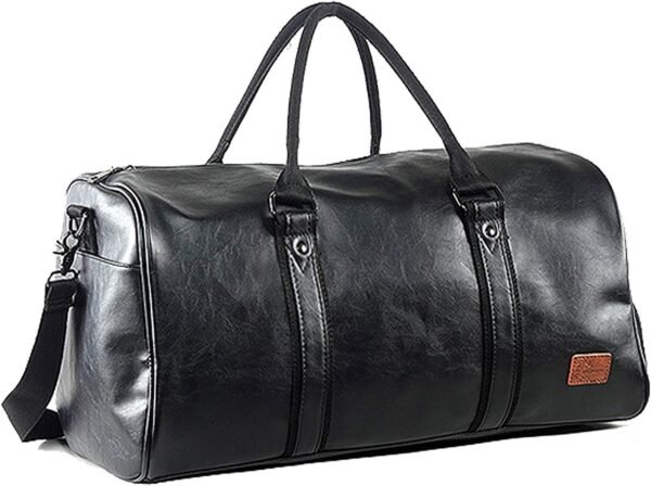 Oversized Travel Duffel Bag Weekender Bag with Shoe Pouch, Leather Carry On Bag, Black, One_Size