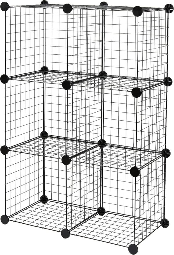 6-Cube Wire Grid Stackable Storage Shelves, 30.48 x 30.48 cm, Black, 32 cm D x 66.04 cm W x 96.52 cm H