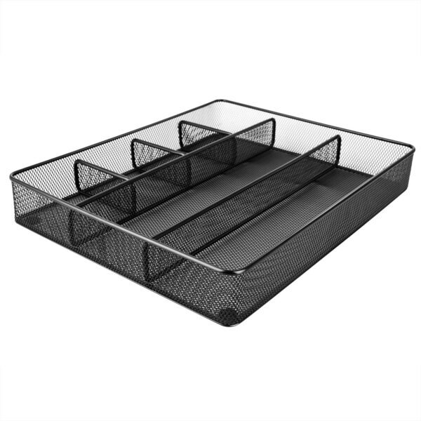 Desk Drawer Organizer for Office and Home, Metal Mesh, 6 Compartments, Black