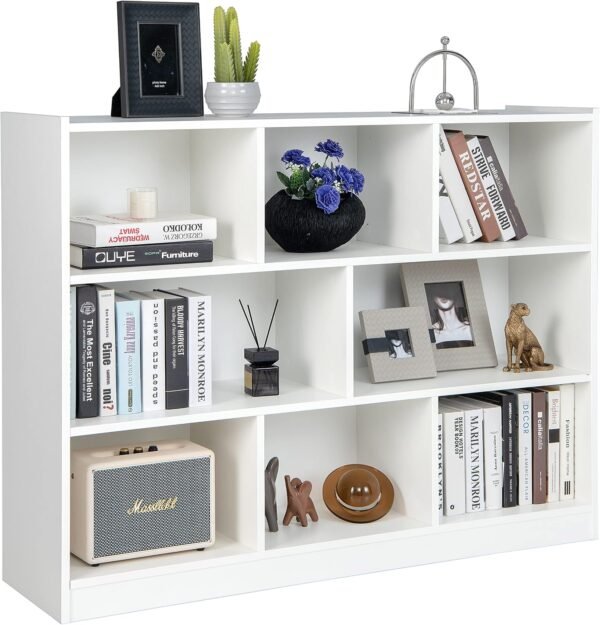 Wood Storage Cube Bookcase, 3 Tier 8 Cube Open Shelf Storage Cabinet, Multipurpose Bookshelf, Display Shelf for Living Room, Bedroom, Kid's Playroom, Reading Nook (White)