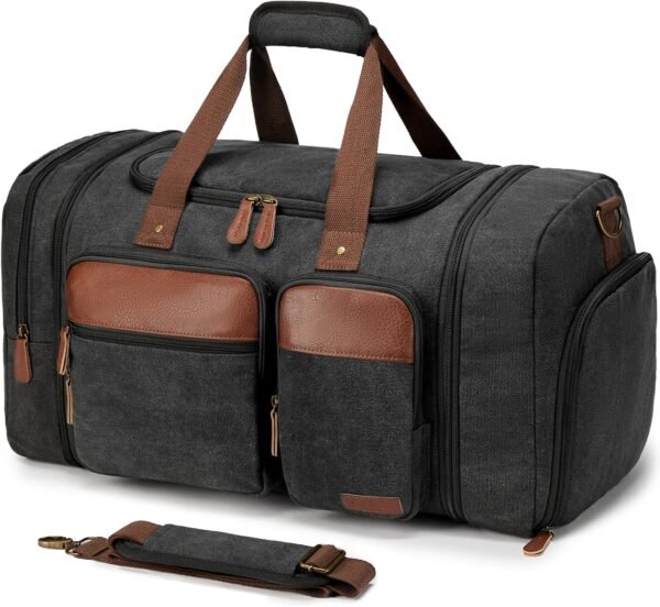 Canvas Duffle Bag for Travel 50L Expandable, Dark Grey, Large 50 L, Casual/Sporty/Rugged | Travel Duffel Bags for Men Women, Overnight Weekend Gym Bag with Shoes Compartment