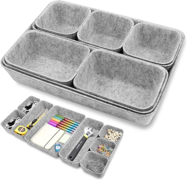 Pack of 8 Felt Drawer Organiser, Stackable Felt Storage Boxes, Drawer Organiser, Drawer Organiser System, Dressing Table Organiser, Felt Basket for Desk, Dressing Table, Bedside Table, Cupboard