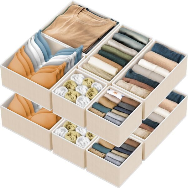 12 Pack Drawer Organiser for Clothes, Underwear, Bra | Beige